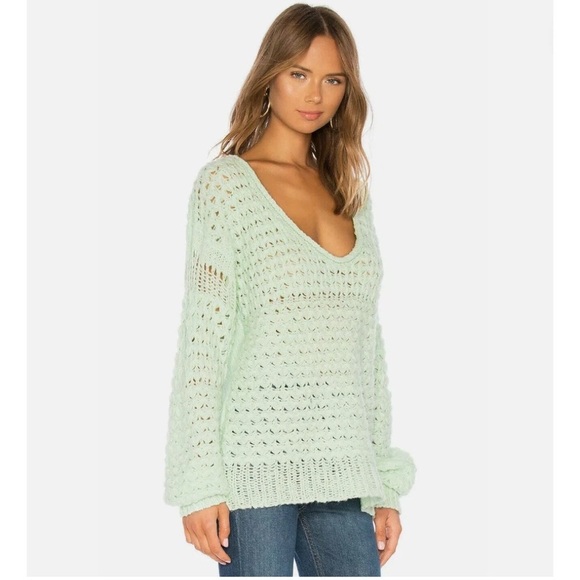 Free People Size M Crashing Waves Oversized Mint Green Open Weave Sweater - Picture 1 of 8